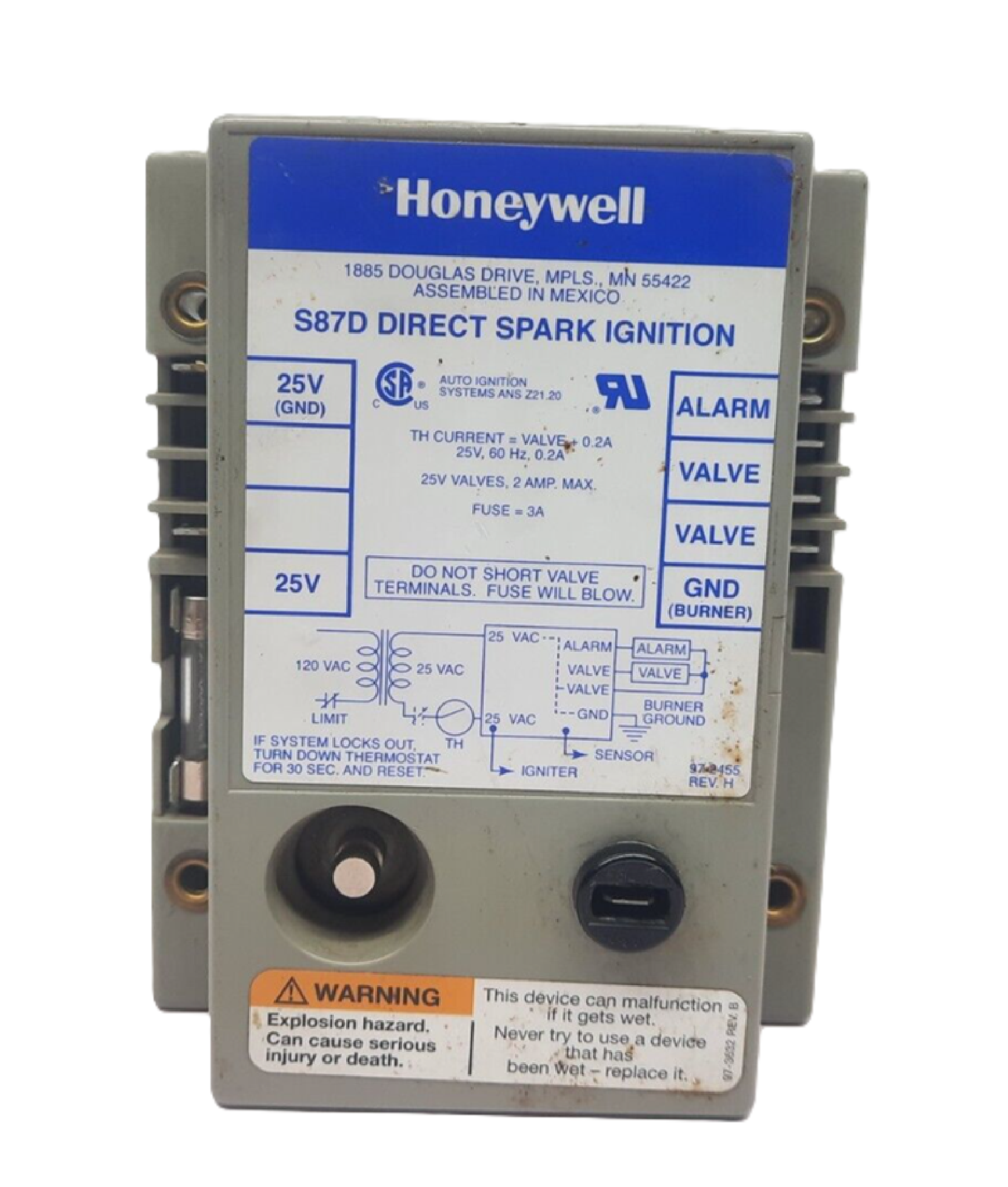 Honeywell S87D1020 – Direct Spark Ignition Module 25VAC 60Hz (4 sec Lockout)
