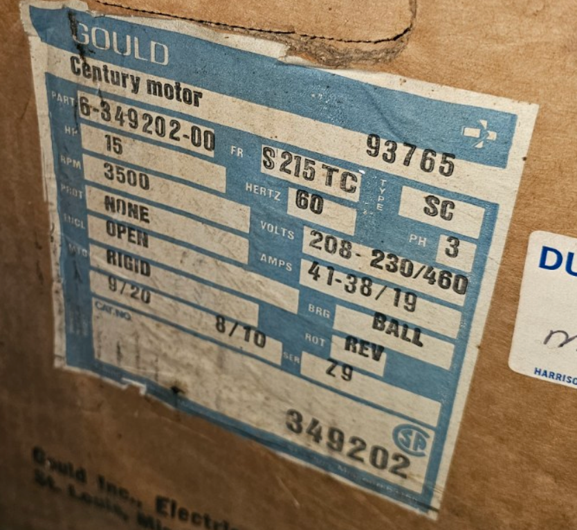 Gould Century Motor 8-349202-00 (15 HP, 208-230/460V)